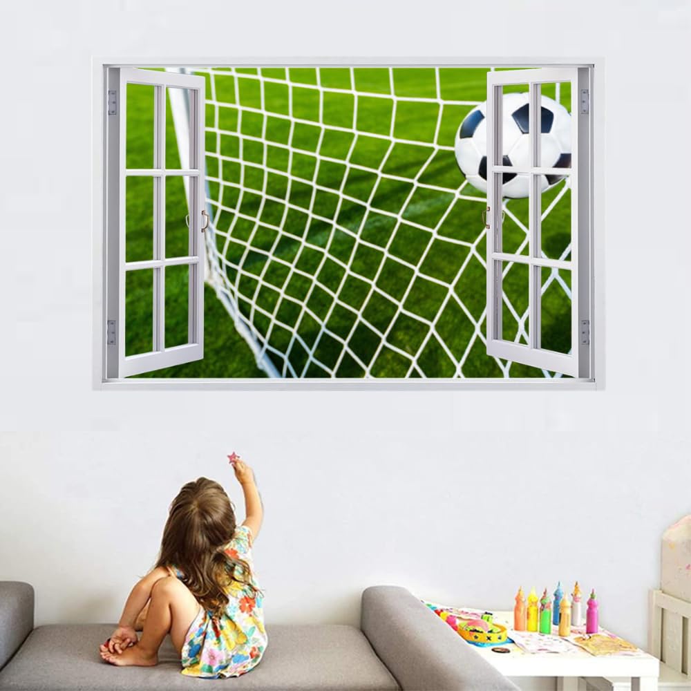 Adesivo Murale 3D Calcio Adesivi Murali Smashed Art Impermeabile Tatuaggio Da Parete In Vinile Per Bambini Sala Giochi Baby Nursery Home Decor 120x80cm