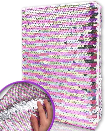 GINMLYDA Diario Segreto Bambina Paillettes, 20,5x14cm 80 Fogli a Righe Arcobaleno Quaderno Appunti Ragazza Paillettes Reversibile Glitter Diario Segreto Bambino Regalo Bambina 6 7 8 9 10 11 12Anni