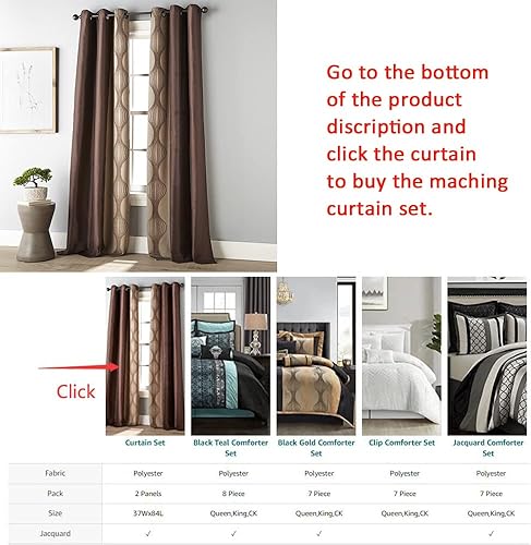 Miniatura 9 de Grand Avenue - Juego de edredón marrón tamaño california king, 7 piezas en una bolsa, juego de cama de jacquard a rayas para todas las estaciones,