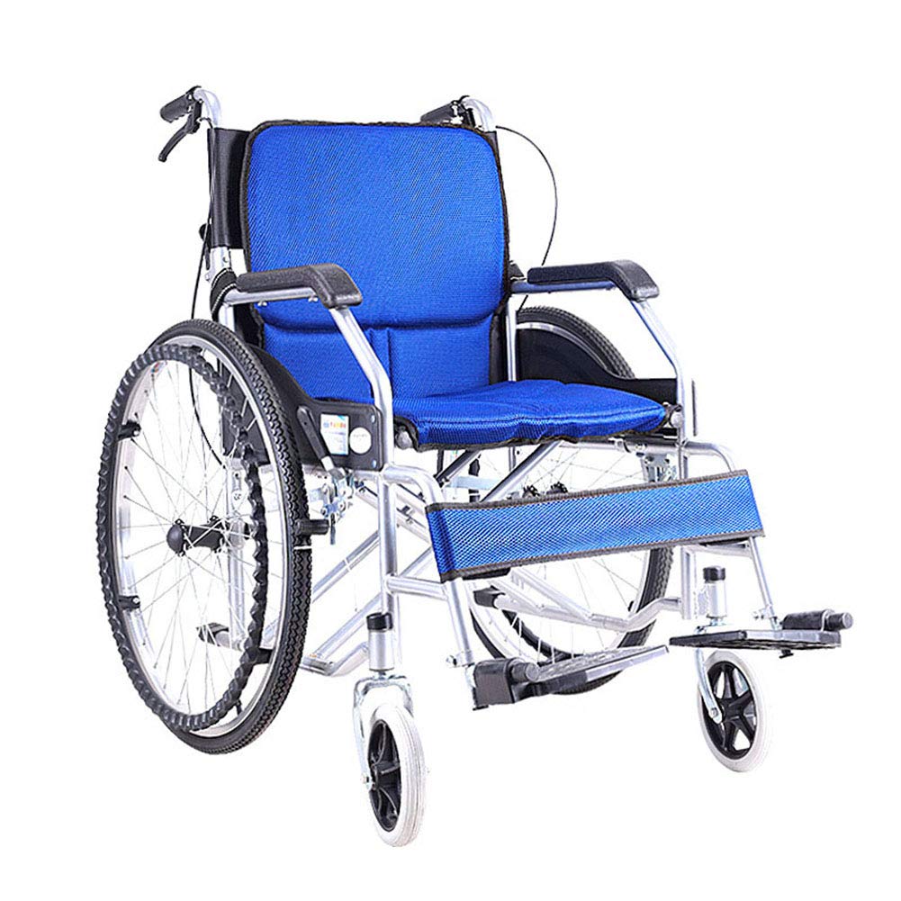 SXSLTSA Lightweight Transport Mobile Wheelchairs Folding Lightweight Aluminium, Manual Self Propelled Lightweight Transport Mobile Wheelchairs with Handbrake (Blue)
