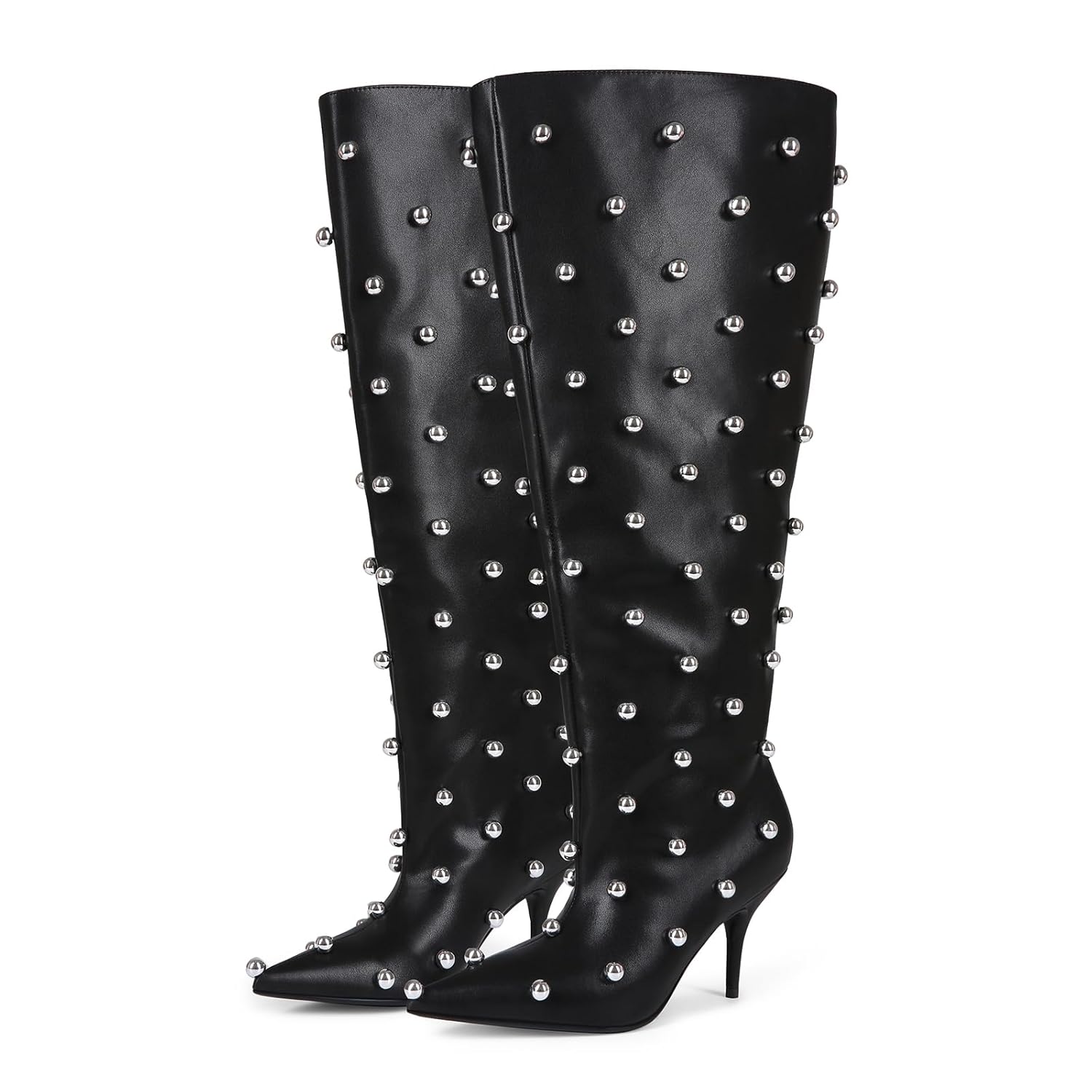 Stiletto High Heel Knee High Boots Wide Calf Boots for Women Pointed Toe Slip On Tall Boots