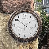 Gartenuhr Wetterfest, 45cm Große Badezimmeruhr mit Temperaturanzeige und Hygrometer, Lautlos Ohne TickgeräUsche Aussenbereich Wanduhr, Dekor Wanduhr für Zaun/Terrasse/ Pool - Bronzefarben