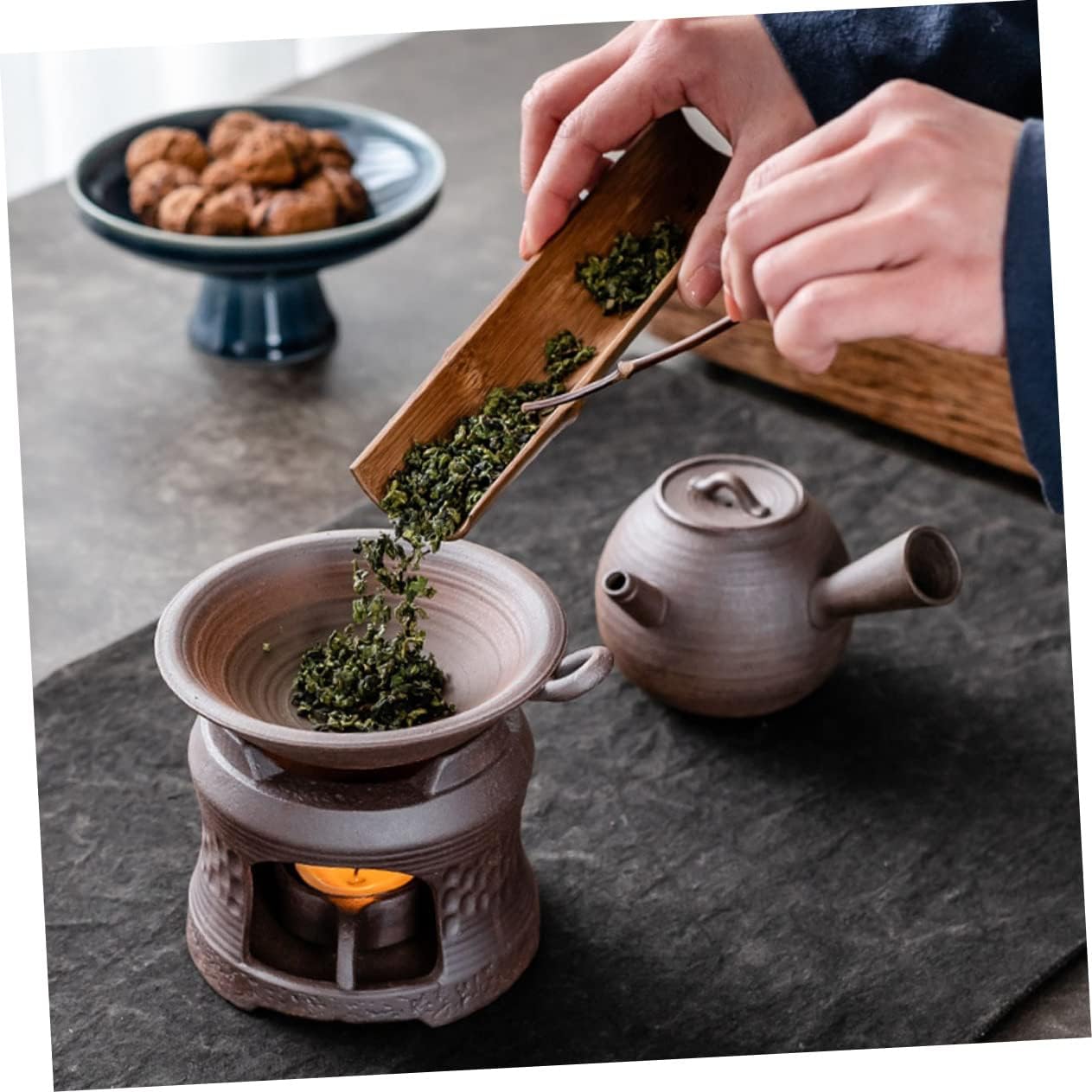 Ceramic Teapot Warmer Candle Holder Rustic Tea Stove Warmer for Teapots and Mugs Heat-Resistant Brown Pottery for Home Use and Tea Lovers