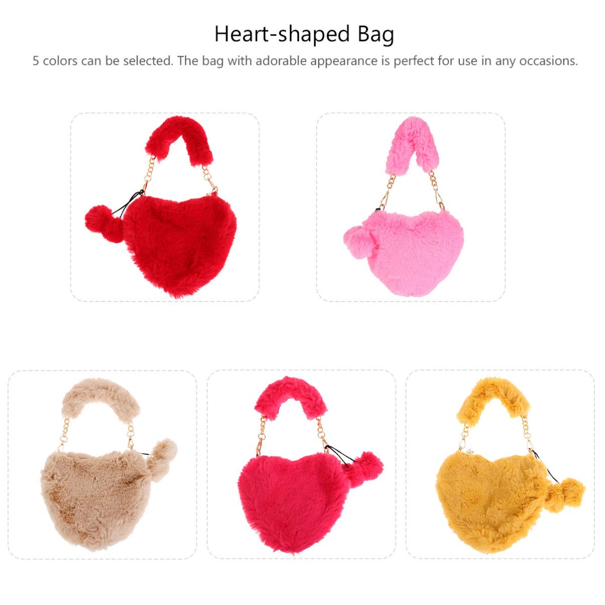 Fluffy Tote Bag Borse piccole da donna a forma di cuore in pelliccia sintetica Borsa a tracolla a catena da donna in peluche soffice Borsa pochette quotidiana pelosa femminile 64 ( Color