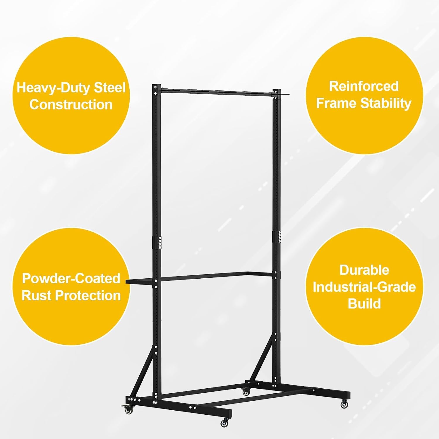 Support de vélo sur pied pour 5 vélos avec roulettes, réglable en hauteur de 1,2 à 2 m et largeur réglable, support de vélo en acier robuste 150 kg, 4 roulettes pivotantes (2 verrouillables