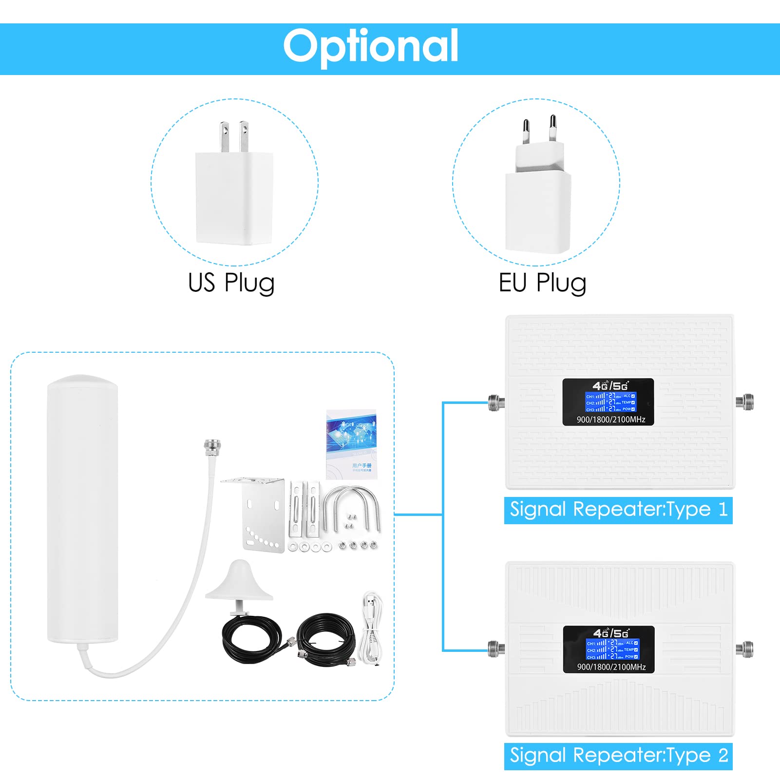 Irfora Signalverstärker-Kit,Signal Booster Kit Telefon Signalverstärker Handy Signal Booster Mobile Signal Repeater Tri Band Signal Booster Repeater mit Zylinderantenne Omnidirektionale Deckenantenne
