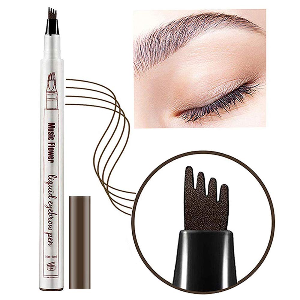 Micro Ink Brow Pen,Eyebrow Tattoo Pen Microblading Eyebrow Pen Tat Brow Microblade Eyebrow Pen Waterproof & Smudge-Proof With Four Micro-Fork Tips Applicator for Daily Natural Eye Makeup (3#Gray)