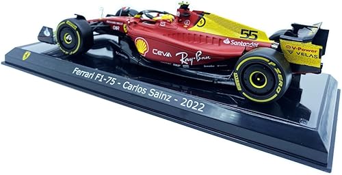 Miniatura 6 de Bburag 2412022 Nuevo F1-75#55 para Ferrari 75 aniversario Sainz Estático Fórmula Uno Aleación Coche de carreras de aleación fundido Modelo de