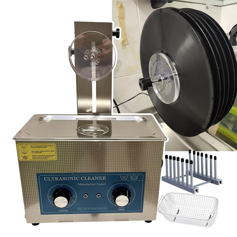 Macchina per la pulizia a ultrasuoni, macchina automatica per la pulizia dei dischi in vinile - Lavatrice per dischi in vinile da 6,5 litri con cestello e stendino per la pulizia di più disc