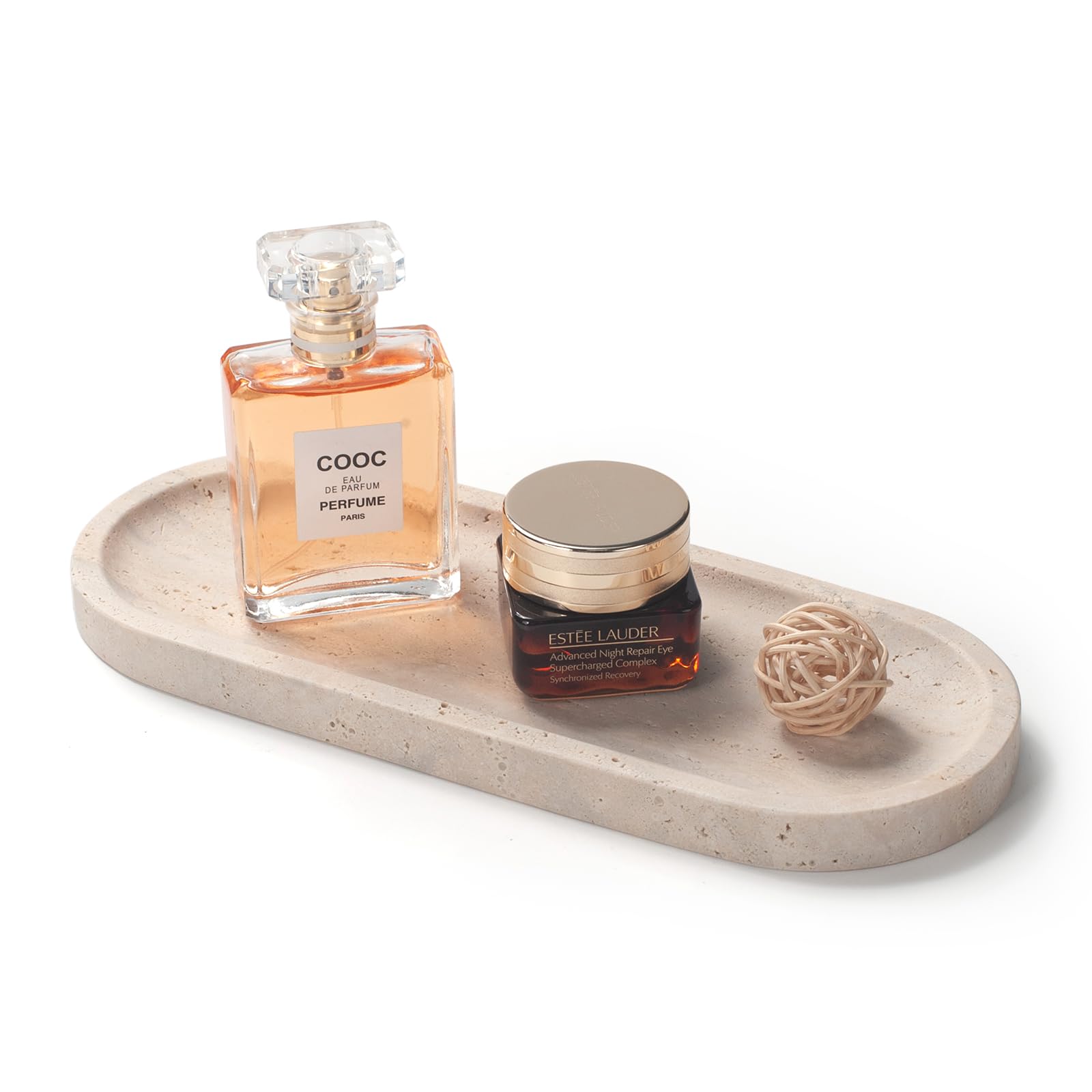 Plateau ovale en travertin : l'idée cadeau déco idéale pour flacon de parfum