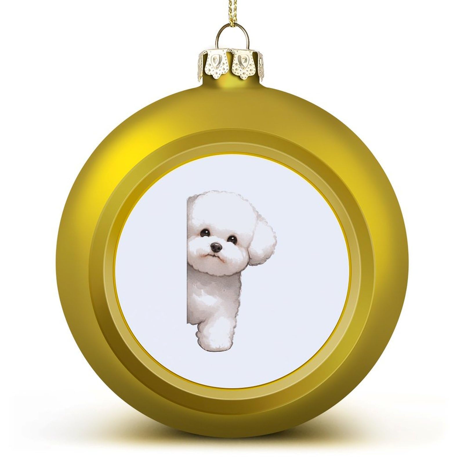 Dreamautumn Style-8 Golden Xmas Ball Ornament - Bichon Frise Dog Peeking Around Corner Christmas Ball Hanging Ornaments Animal Puppy Keepsake Souvenir For Christmas Tree Decoration Seasonal Holiday Party Supplies