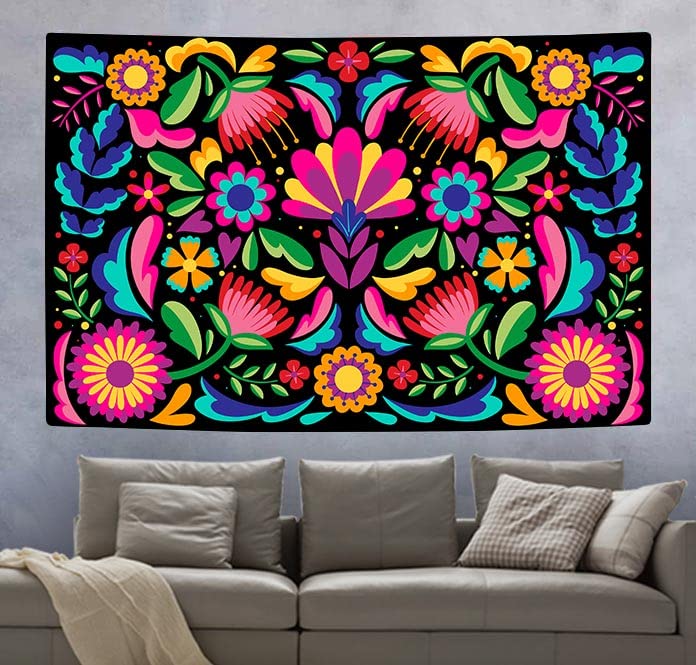 SHRAPHY Mexican Floral Tapestry 60x40 Inches - Colorful Ethnic Art Wall Hanging for Bedroom & Living Room