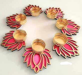 Divyakosh Handmade Lotus Floor Decoration Reusable Rangoli for Puja Decor|Tealight Candle Holder|Lotus Diya for Pooja, Festival Décor (7 pcs)|Lamp Temple Decoration|Lotus Deepam for Goddess Worship|