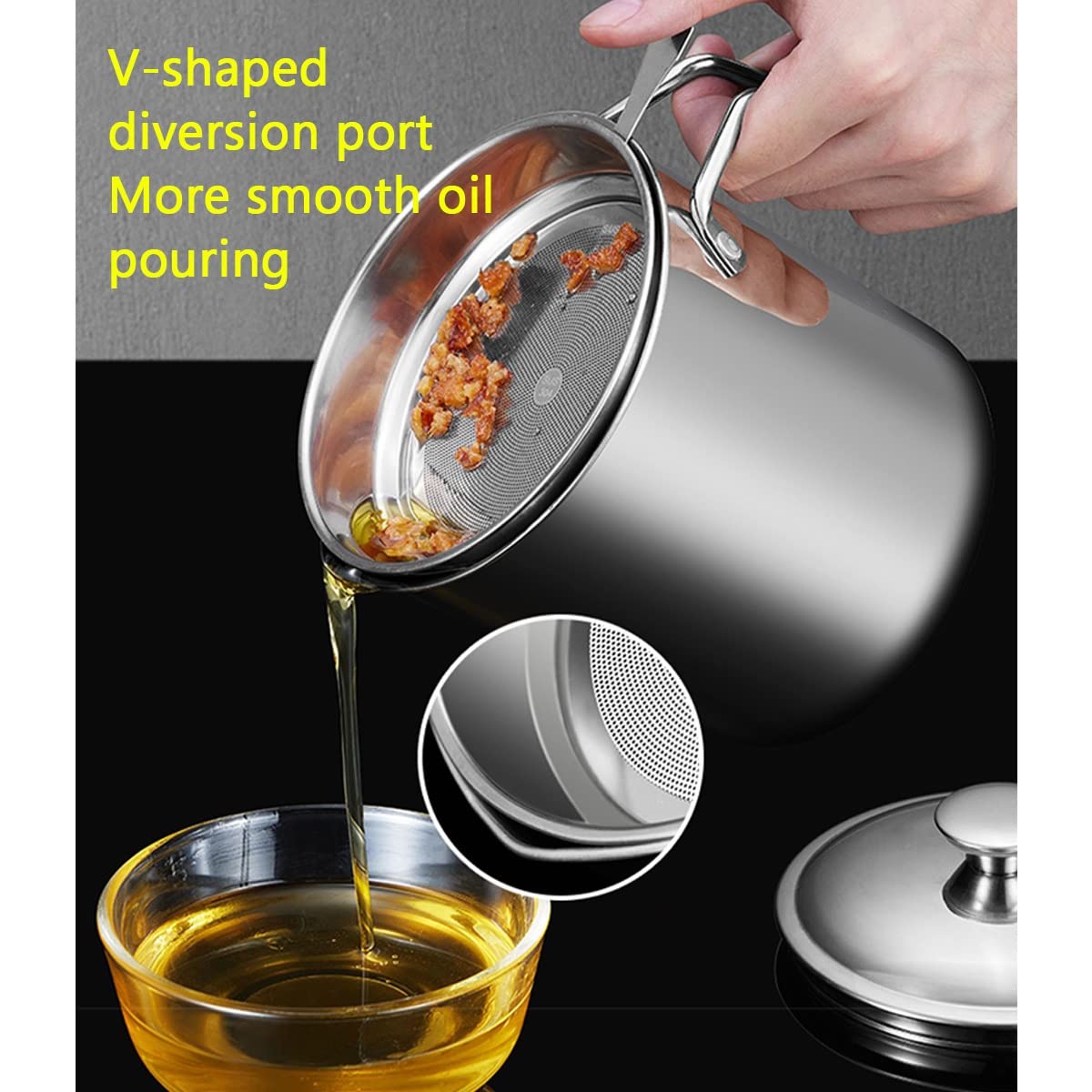 LEIYTFE Colador De Aceite Recipiente De Grasa para Tocino con Filtro Extraíble,para Grasa De Tocino,Aceite De Cocina O De Fritura,Separador De Grasa (Size : 2.1L)
