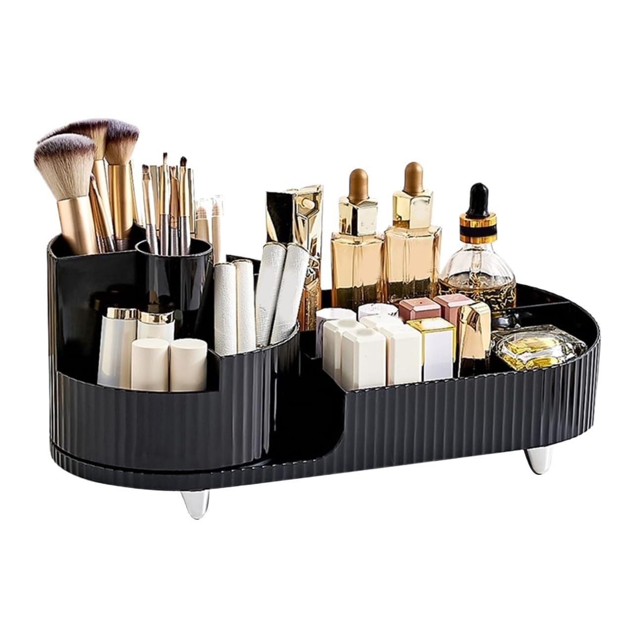 Organizer do Makijażu Elegancki Plastikowy Organizer Do Przechowywania Kosmetyków Pudełko Z Obrotowym Przegrodą Pojemnik na Kosmetyki(Black)