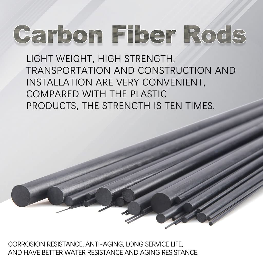 Aste in fibra di carbonio da 500 mm, confezione da 12, diametri assortiti da 1 mm a 12 mm(5mmx5pcs)