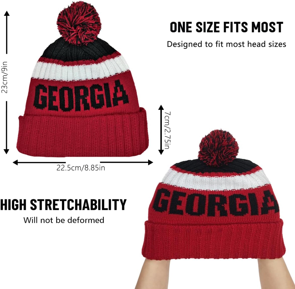 Beanie Knit Hat with Pom Winter Cuffed Cap Sport Fans Gift for Men Women - Image 3