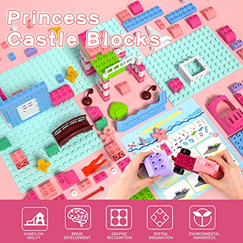 image for Lucky Doug Building Blocks Set for Kids Girls, 171 PCS Pink Princess C