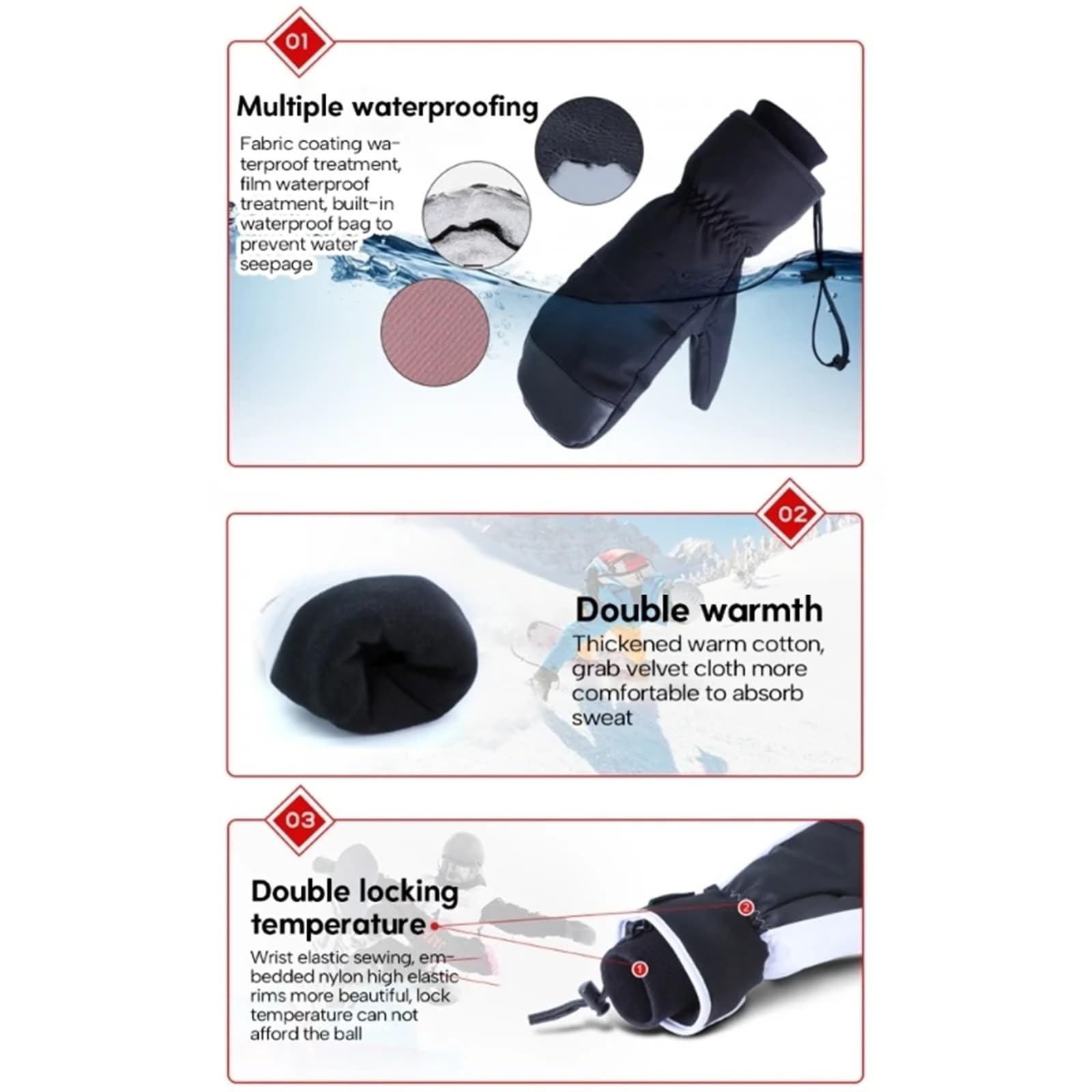 Rękawiczki, rękawice narciarskie Wiatroszczelne ekrany dotykowe Rękawiczki Zimowe Zimowe rękawice do jazdy na nartach Snowboard Kolarstwo Outdoor Thermal Essentials