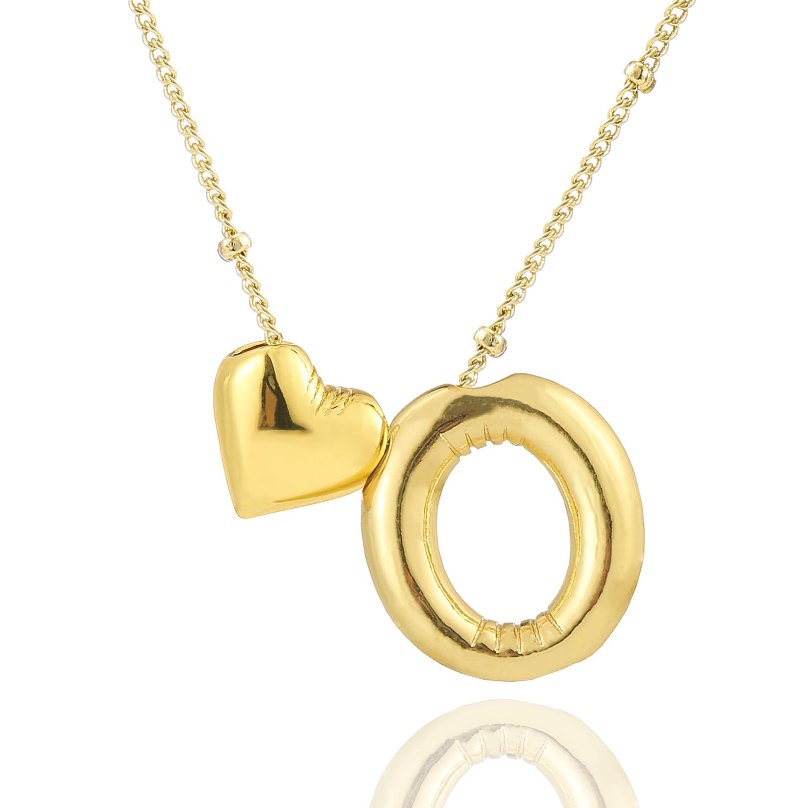 CCINPPY Heart Letter Necklace, 14k Gold Plated Initial Dainty Necklace for Women, Chunky Bubble Balloon Charm Pendant Name Personalized Jewelry Gift