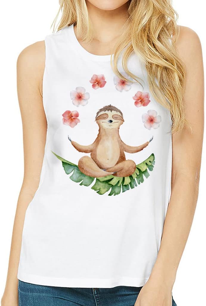 Sloth Yoga Women's Muscle Tank - Floral Tank Top - Funny Workout Tank