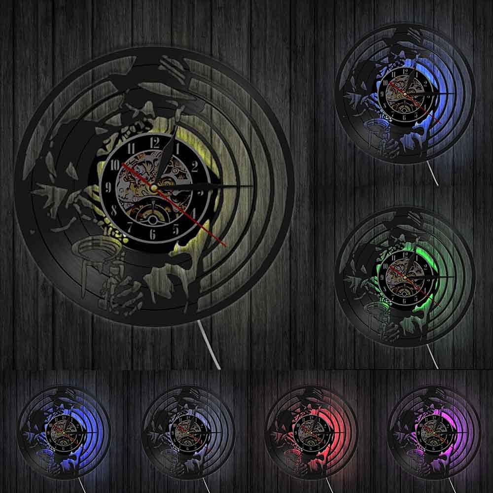 ELD 30cm Jazz Musik Saxophon Player Silhouette Wanduhr Silent Quartz Modernes Design Vinyl Schallplatte Wanduhr Dekor 3D Wanduhr Kunst Wanduhren Uhren