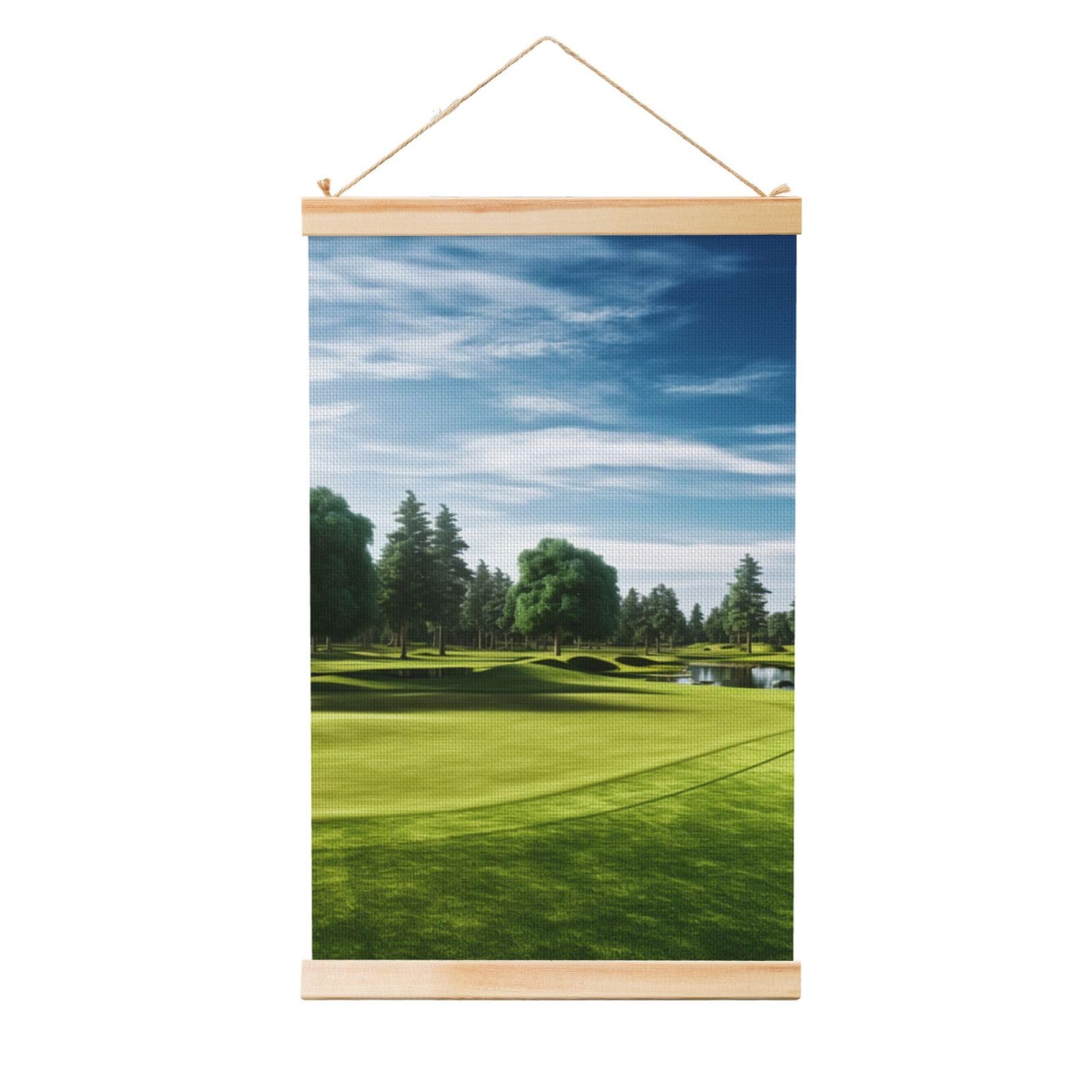 Golf Course Lawn Posters Wooden Shaft Hanging Poster Canvas Prints Scroll Wall Art Painting Vintage Wall Banner Modern Artwork Decor for Home Decor Ready to Hang 16"x24"