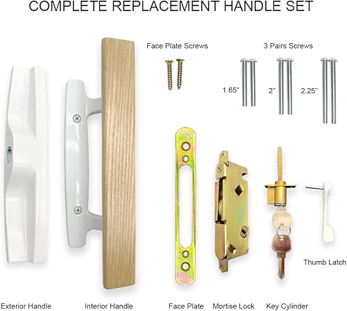 Miniatura 2 de ALLYWASAI Juego de manijas correderas para puerta de patio con cerradura de embutida, cilindro de llave y placa frontal, juego de cerradura de mango