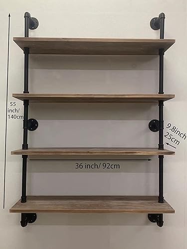 Miniatura 2 de Estantes de tubería industriales, estantes de tubería industrial de madera real, estantes flotantes industriales con tablones de madera, estantes de