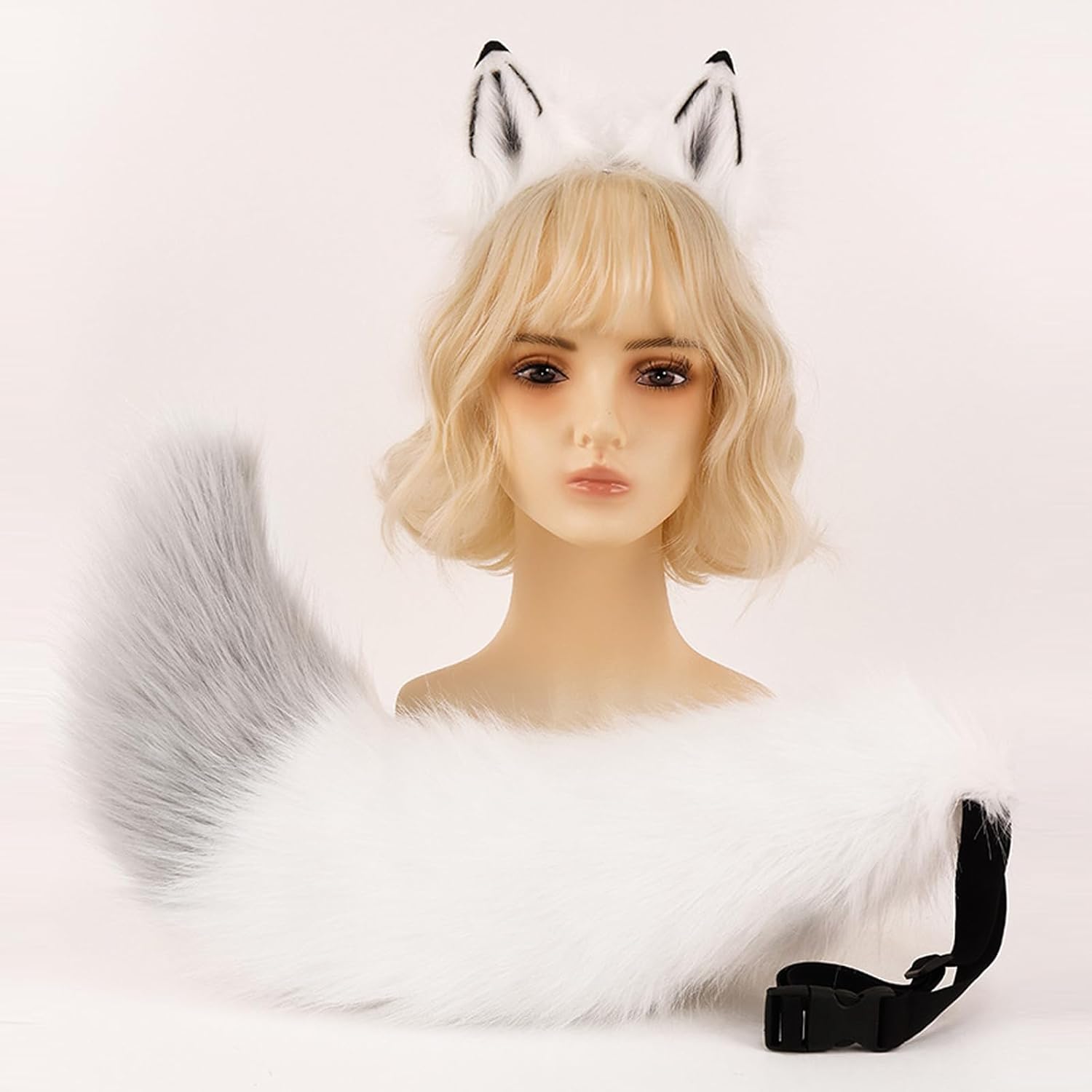 2 Pcs Wolf Fox Ears and Tail Set Furry Therian Tail and Ear, Fox Ear Wolf Tail Cosplay Costume Headband and Tail Set for Halloween Christmas Women Men - Image 2