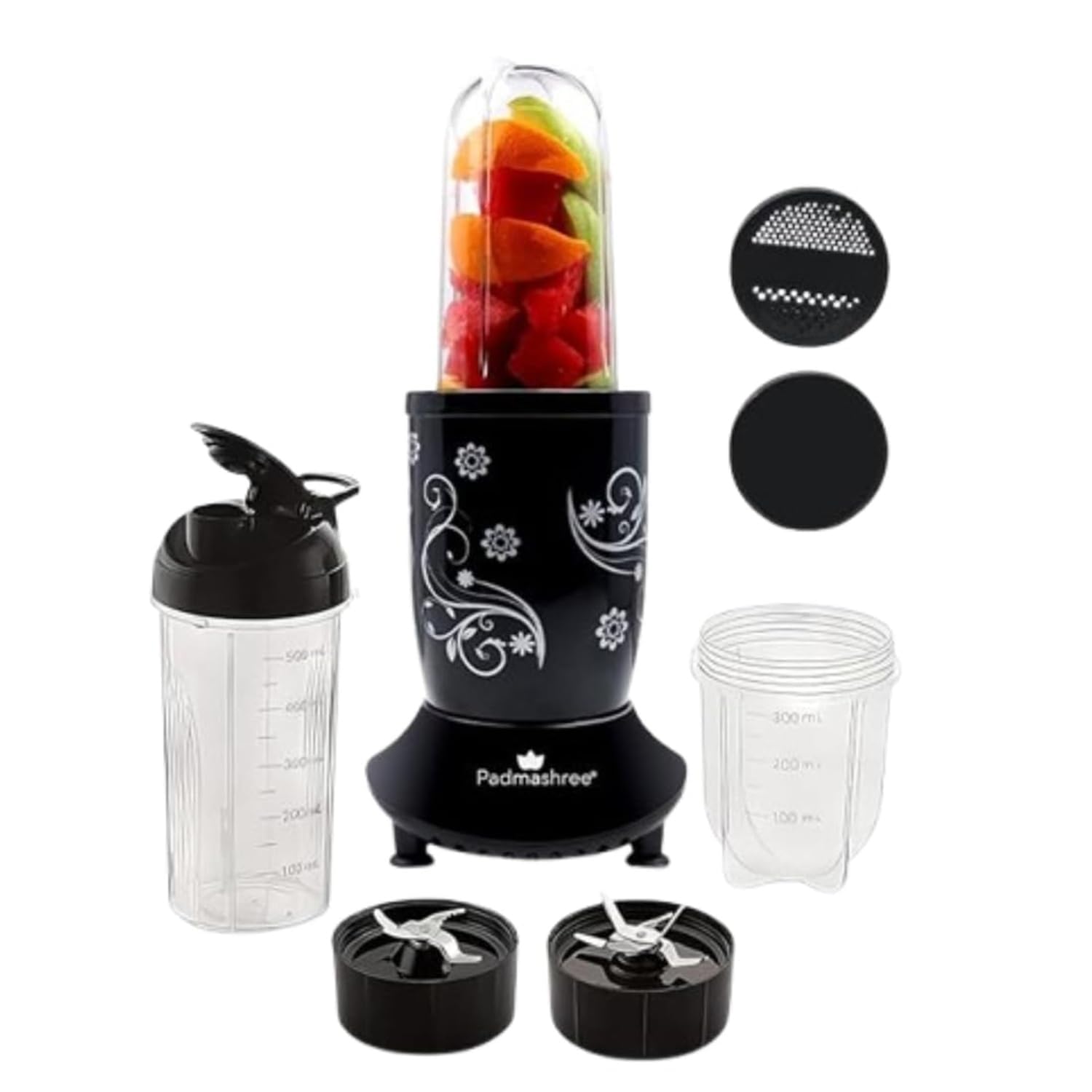 Padmashree ® Nutri-Mix Juicer | Blender | Chopper | 22000 RPM 600 W Mixer-Grinder | Stainless Steel Blades | 2 Unbreakable Jars with 2 Detachable Blades | 1 Year Warranty / 3 Lids (Black)-image-38