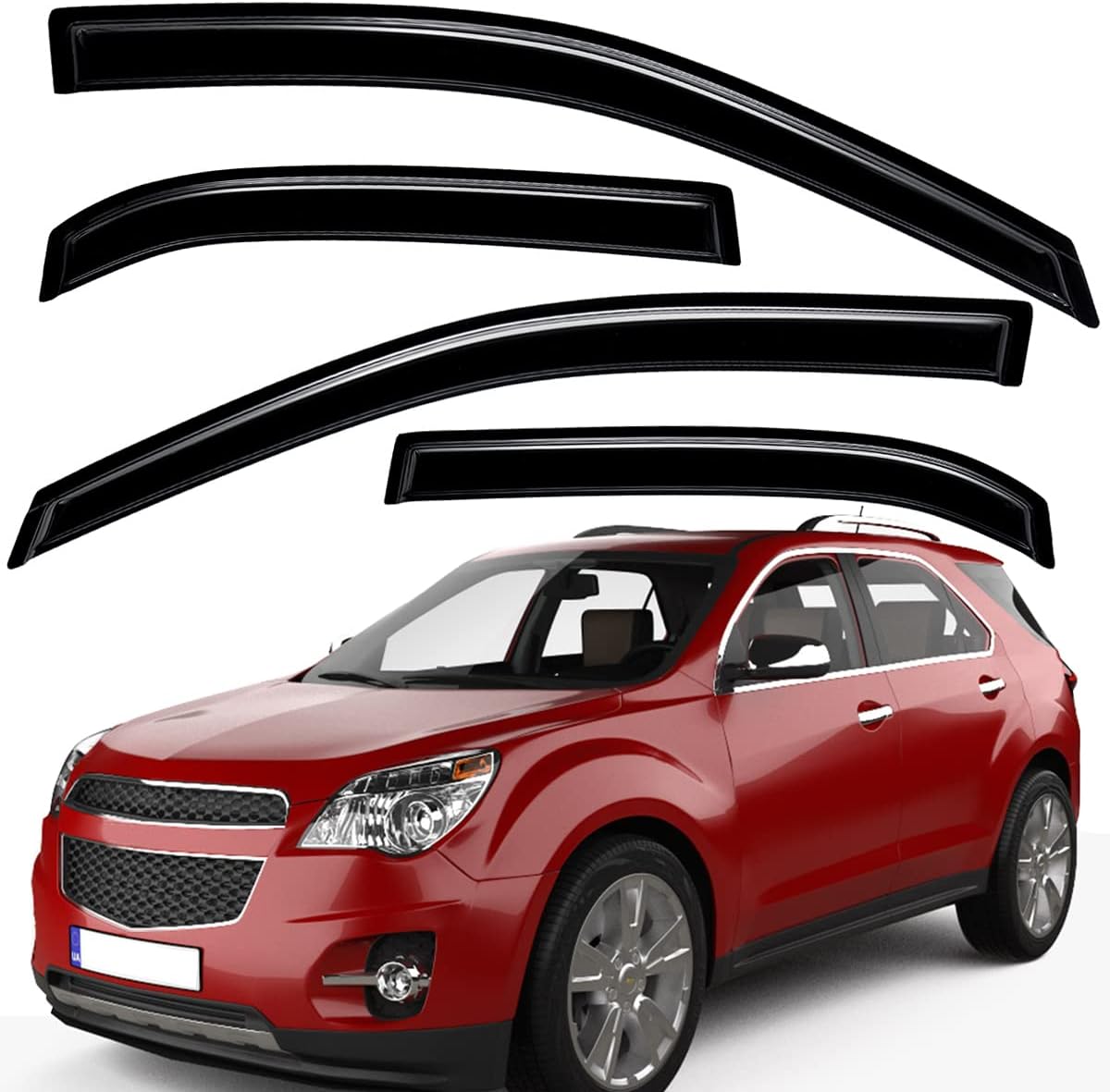 Lightronic WV94166 Outside-Mount Side Window Visor Deflector Rain Guard, Dark Smoke Shatterproof, 4-Pieces Set for 2010-2017 Chevrolet Equinox