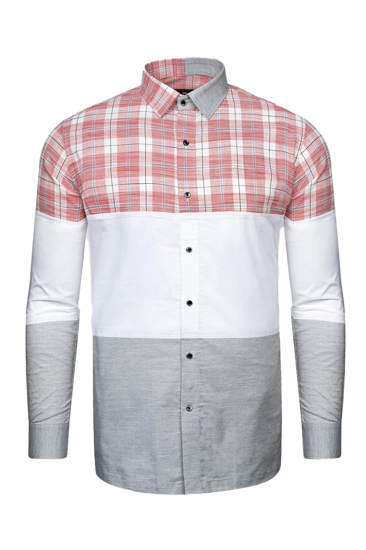 Contessa Red and Loblolly Gray Dobby Textured Premium Giza Cotton Designer Shirt