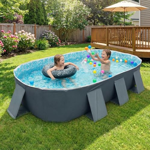 Image of YYW Foldable Family Pool for Adults & Family - Portable Large Swimming Pool for Indoor /Outdoor Garden Backyard Summer Parties (Cloud Ink Gray, 104)