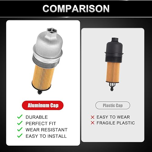 Miniatura 5 de Tapa de aluminio mejorada para filtro de aceite de motor con filtro de aceite compatible con Jeep Wrangler Chrysler 200 300 Dodge Charger Challenger