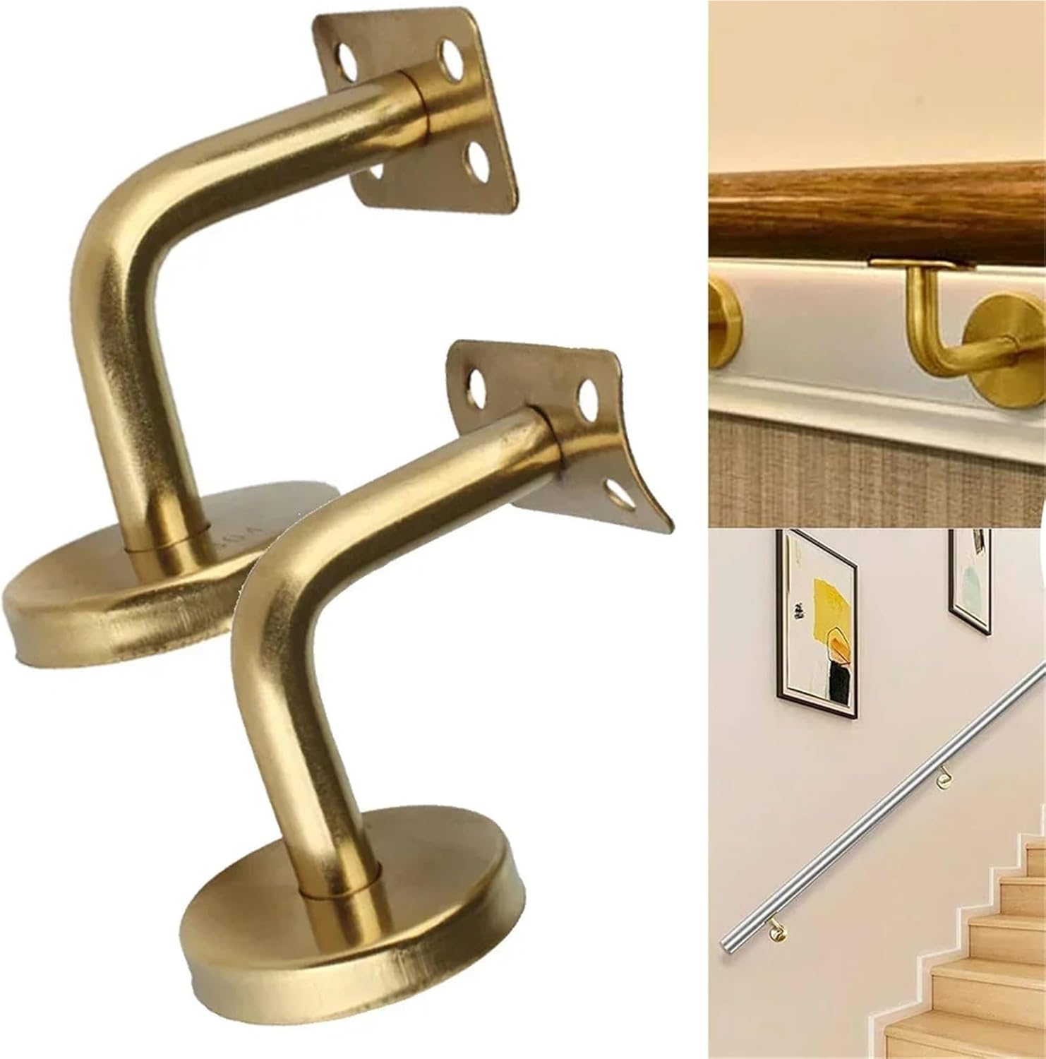 Handrail Bracket 4pcs Stair Handrail Brackets Stainless Steel for Stairways, Home or Office Stair Support(ARC)
