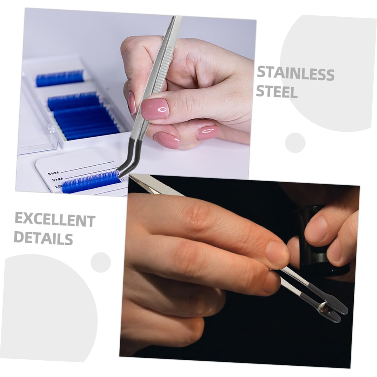 LALAFINA Ergonomic Stainless Steel Tweezers Set Multi-use for Lash Application Stamps Jewelry