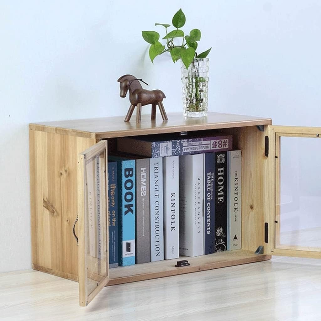 Countertop Cabinet Book Pantry Storage Solid Wood Bathroom Cosmetic Tea Set Wooden Box Small Coffee Cupboard(Wood Color,57x30x38cm)