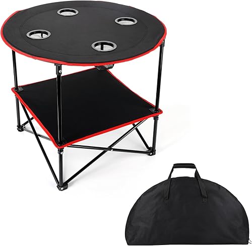 Mesa de playa para acampar, 4 portavasos con marco de acero, ligera 600D Oxford, plegable, con bolsa de transporte, mesa de pesca para exteriores,
