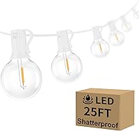 Vista 25 de Bosceos Tira de luces LED G40 de 25 pies para exteriores, regulables, impermeables, inastillables, con 13 bombillas conectables, luces colgantes