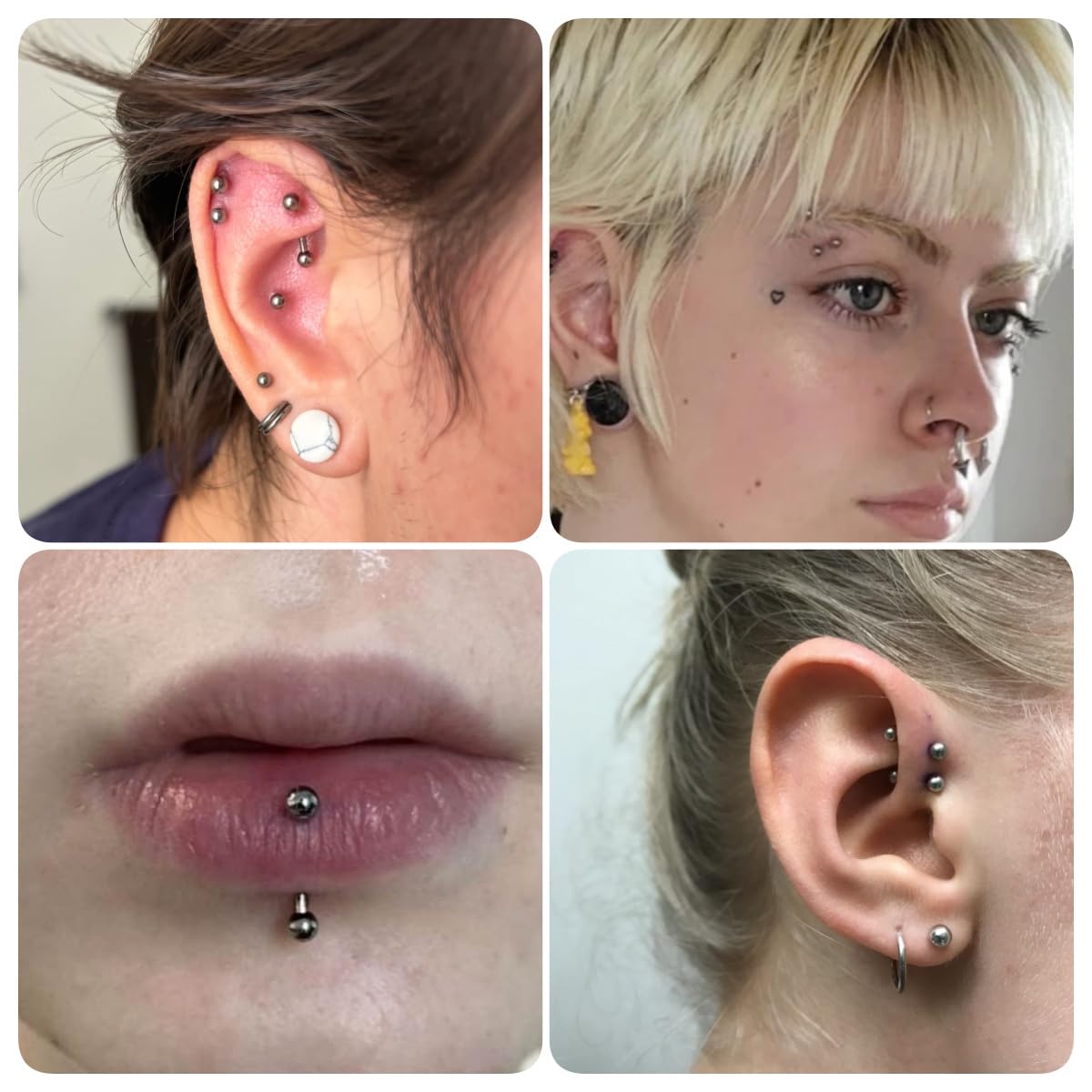 925 Plata de ley Curva Barbell Piercing Ceja Vertical Labret Labio 16G Rook pendiente Piercing 6/8/10mm