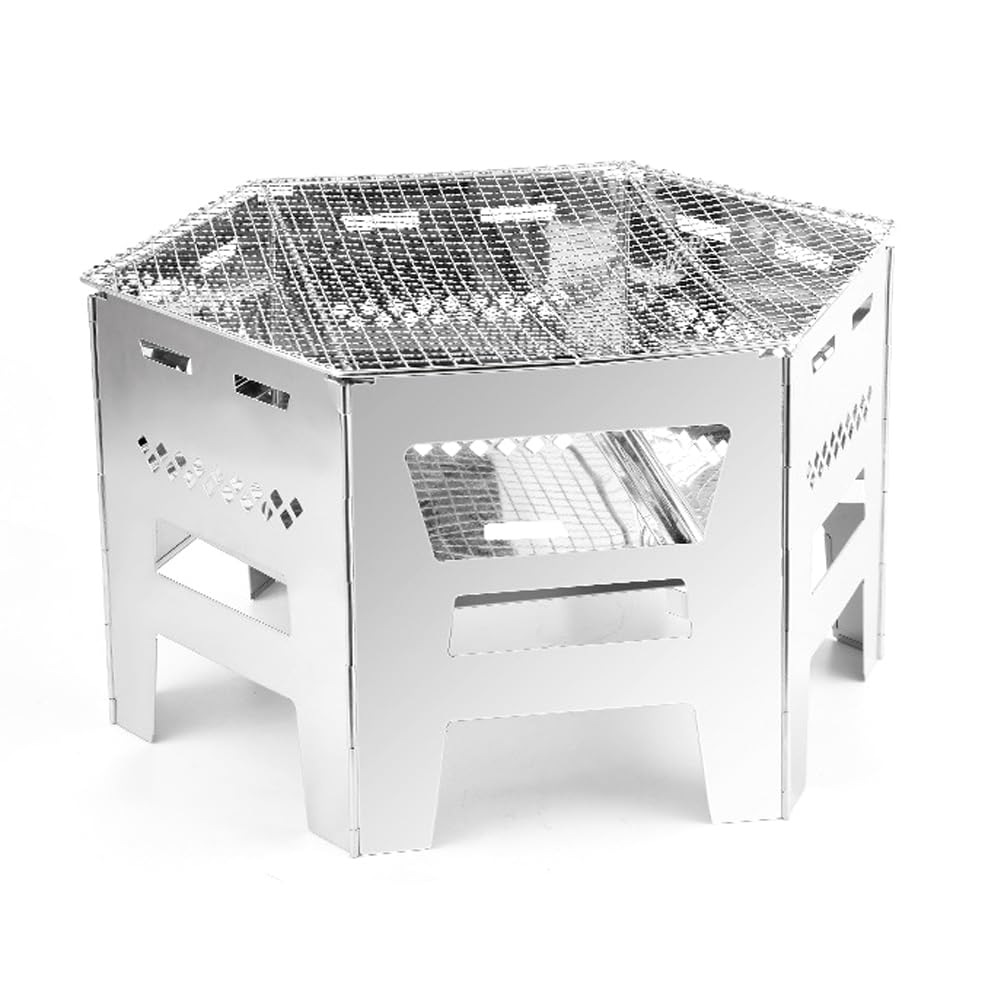 Domary Griglia a Carbone Portatile Griglia per Barbecue Pieghevole Stufa a Legna da Campeggio per Esterni in Acciaio Inossidabile Braciere con Custodia Portatile Ad Ampia