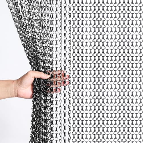 Cortina de cadena antimoscas de aluminio negro para puertas de paso de 90x200 cm 2