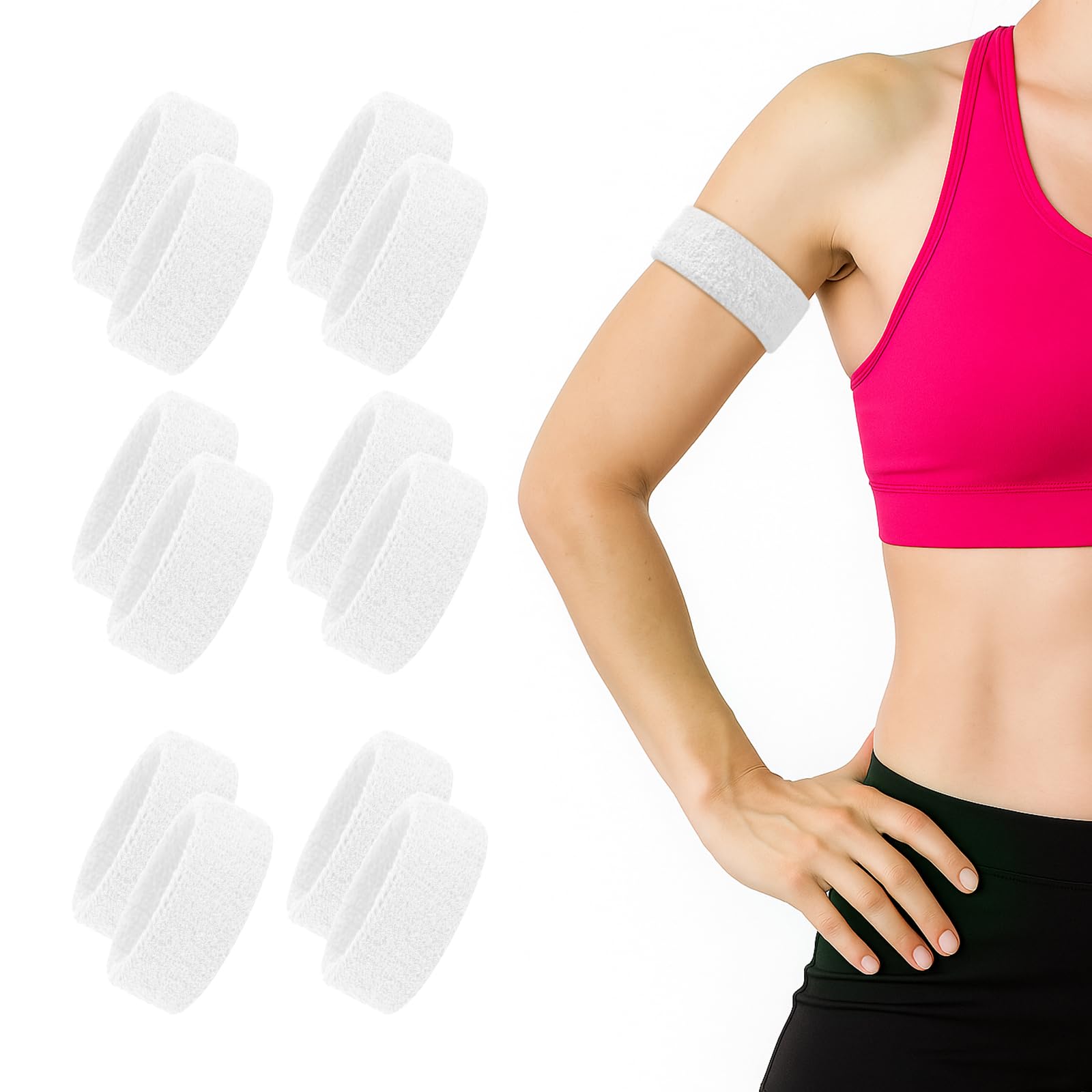 TOPTIE 12 Pack Bicep Bands Armband, White Sweat Wristbands for Men Women Football Baseball Sport Player
