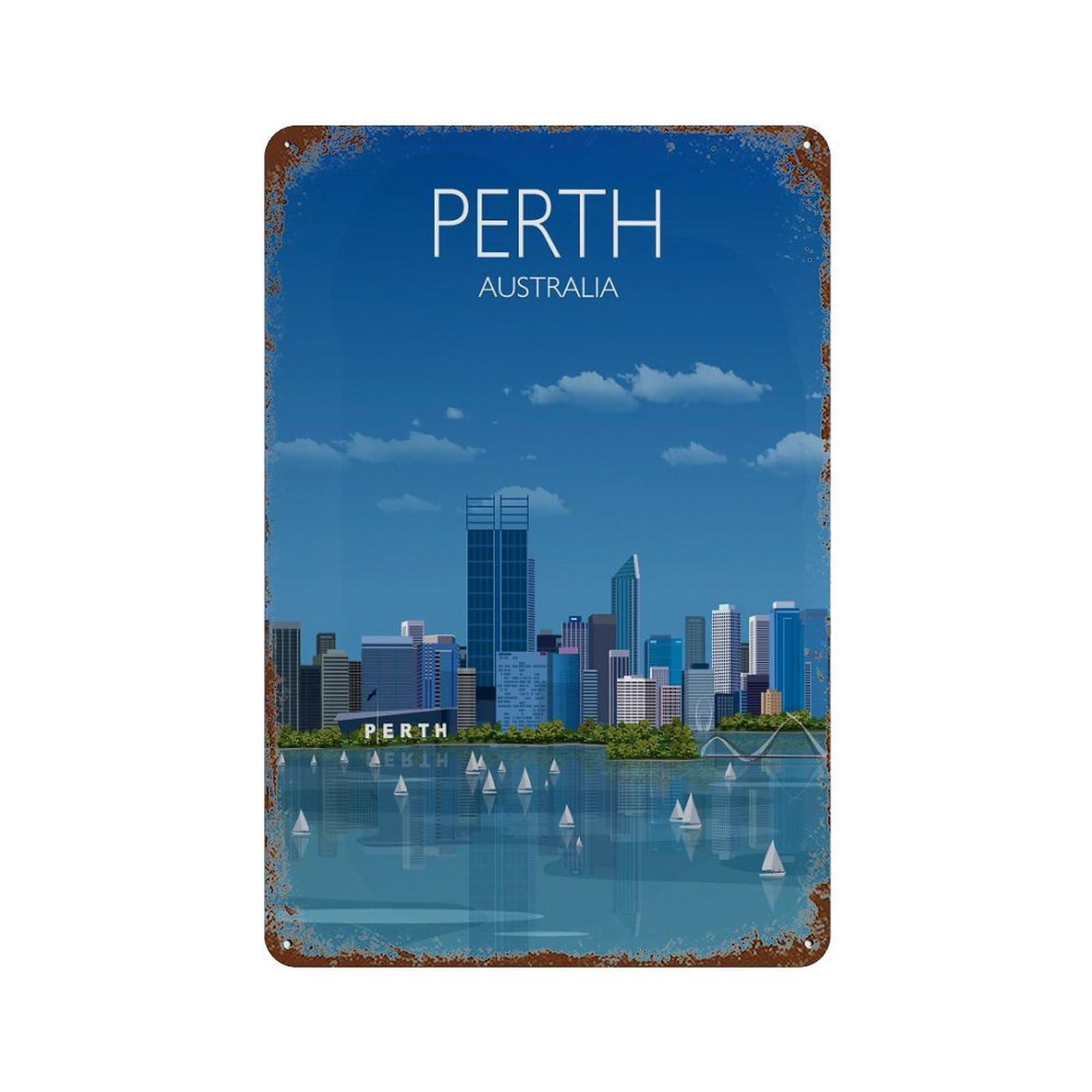 xiaoxiaoshen Travel of Perth City Australia Cityscape Wall Decor Art Metal Tin Poster Modern Home Decor Art Home Bar Shop Decorations Vintage Sign 30x20cm