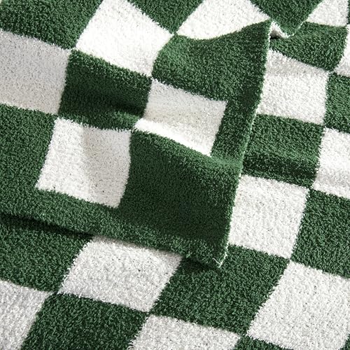 Image of Elegant Comfort Checkered Throw Blanket, Hunter Green Super Soft Cozy Fluffy Warm Throw Blankets for Couch, Sofa, Chair, Bed, Camping, Picnic, Travel Lightweight Bed Blanket (50 inch x 70 inch)