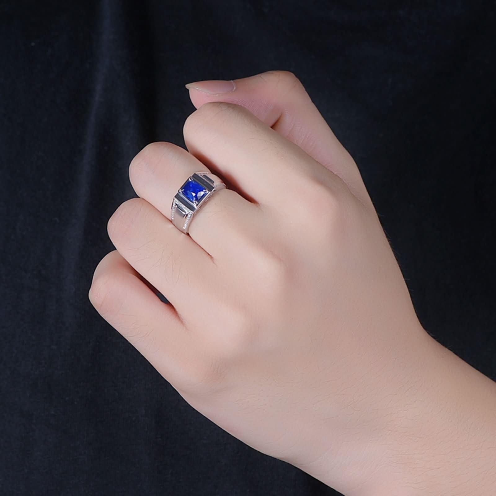 Pierścionki w kolorze złotym dla mężczyzn, pierścionki męskie, ślubne, prawdziwa biżuteria z szafirem laboratoryjnym 1,28 karata i moissanite, rozmiar od 54 do 70