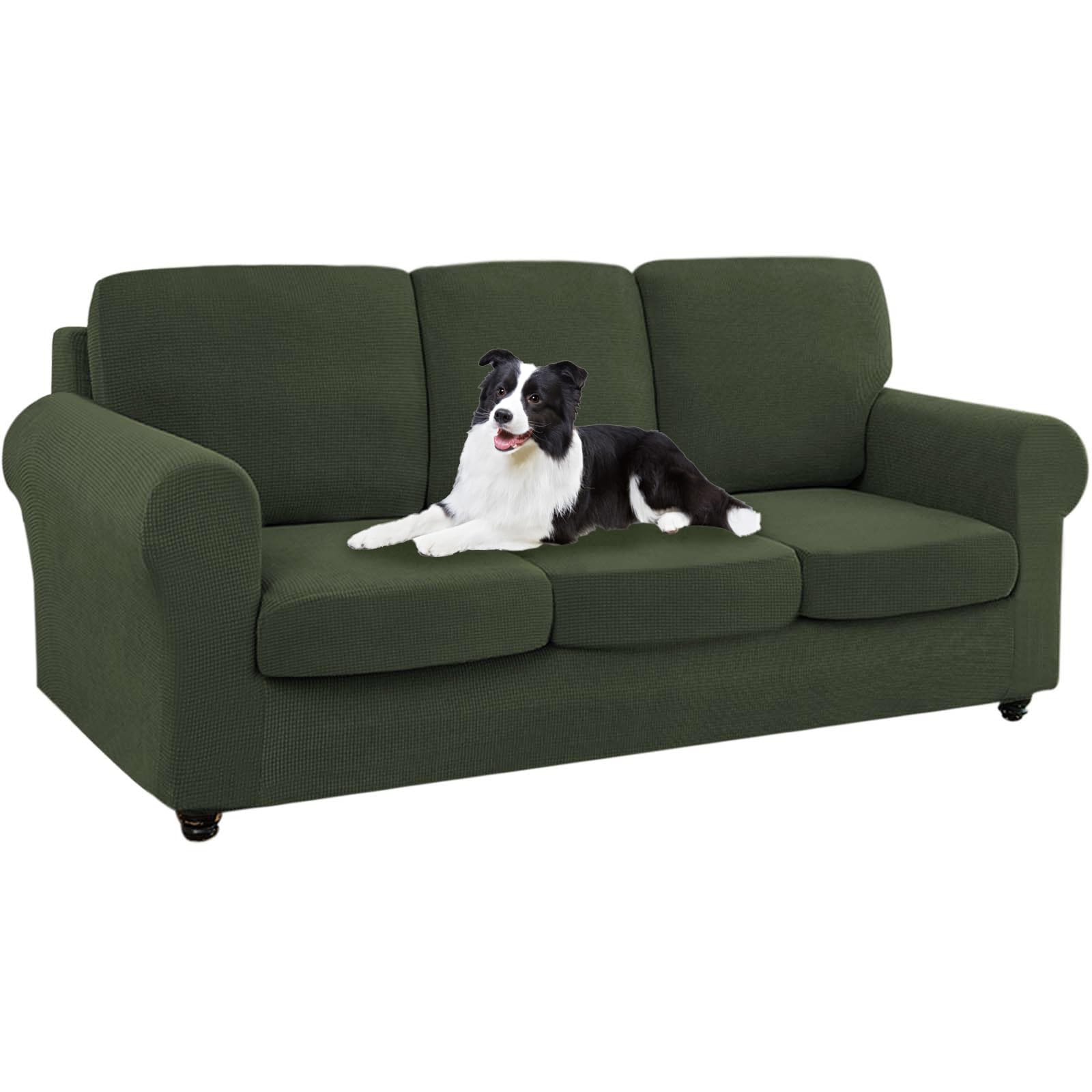 SYLC Ektorp Sofa Cover with Seat Cushions Covers and Backrests Covers Sofa Covers Stylish Stretch Jacquard Couch Slipcover Protector (Olive,LSofa+3 L Seats+3 L Backs)