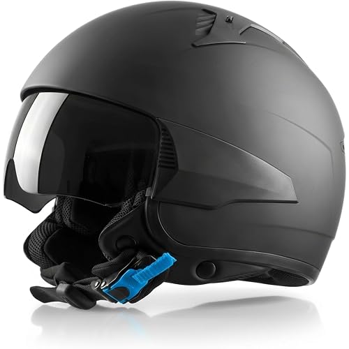 Westt Open Face Motorcycle Helmet, 3/4 Motorcycle Helmet DOT Approved, Lightweight Moped Helmet with Built-in Sun Visor, Quick Release Strap, Removable Washable Liner, Scooter Helmet for Adults