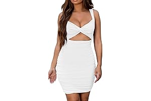 Women's Sexy Sleeveless Cut Out Twist Bodycon Ruched Mini Club Party Dresses